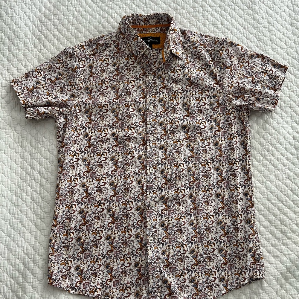 Beverly Hills Polo Club Brown and White Casual Button Down Shirt